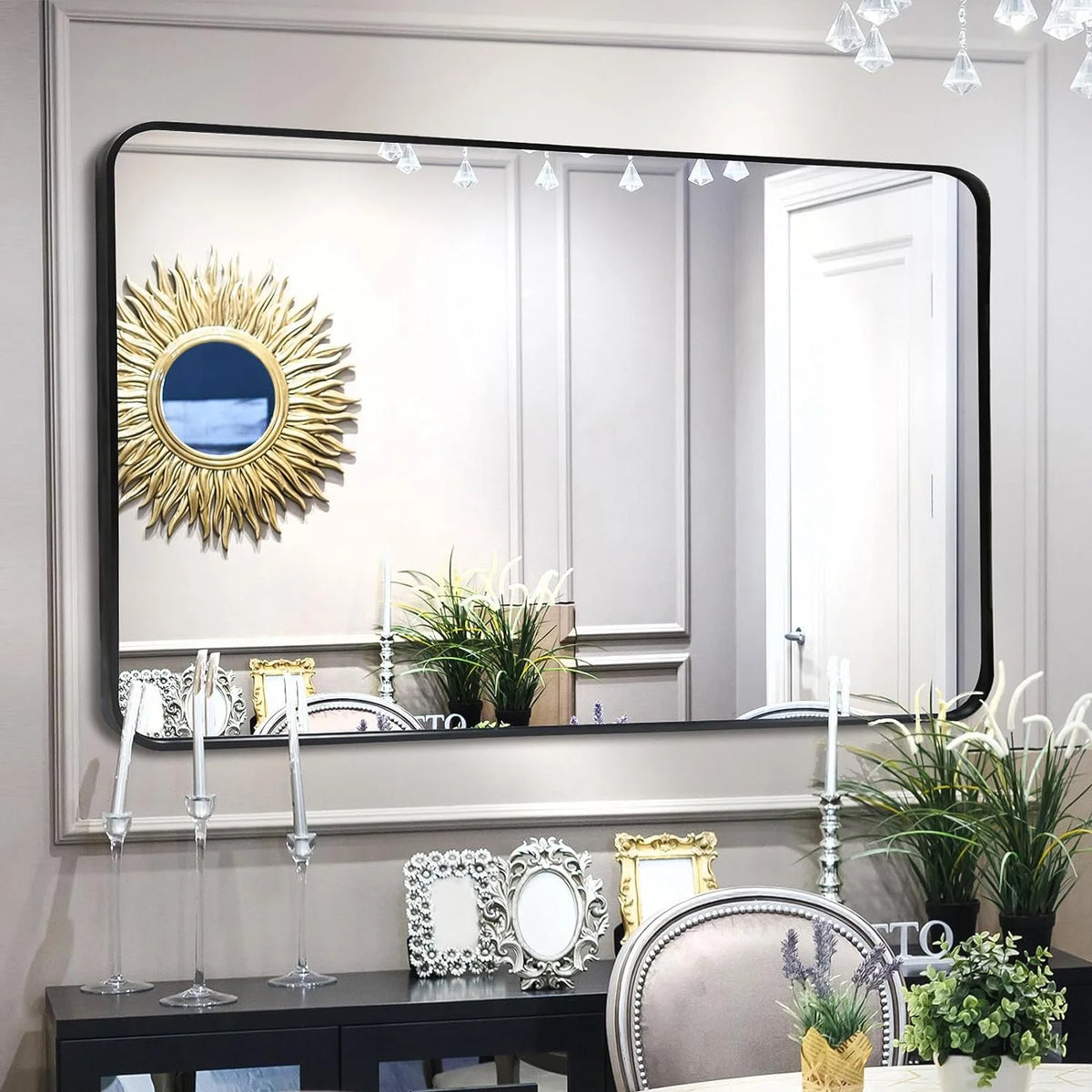 Black 30x48 Rectangular Metal Framed Wall Mirror Z610543