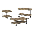 Rustic Oak 3-Piece Coffee Table Set with Wheels T417