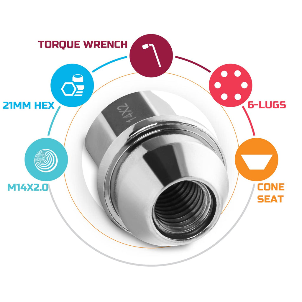 24pcs Chrome Cone Seat Lug Nuts M14x2.0 C8063