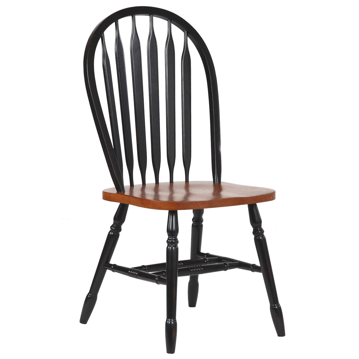 3-Piece Solid Wood Top Distressed Antique Black with Cherry Dining Table Set with Extendable Drop Leaf and Windsor Arrowback Chairs with Cherry Seat B10387