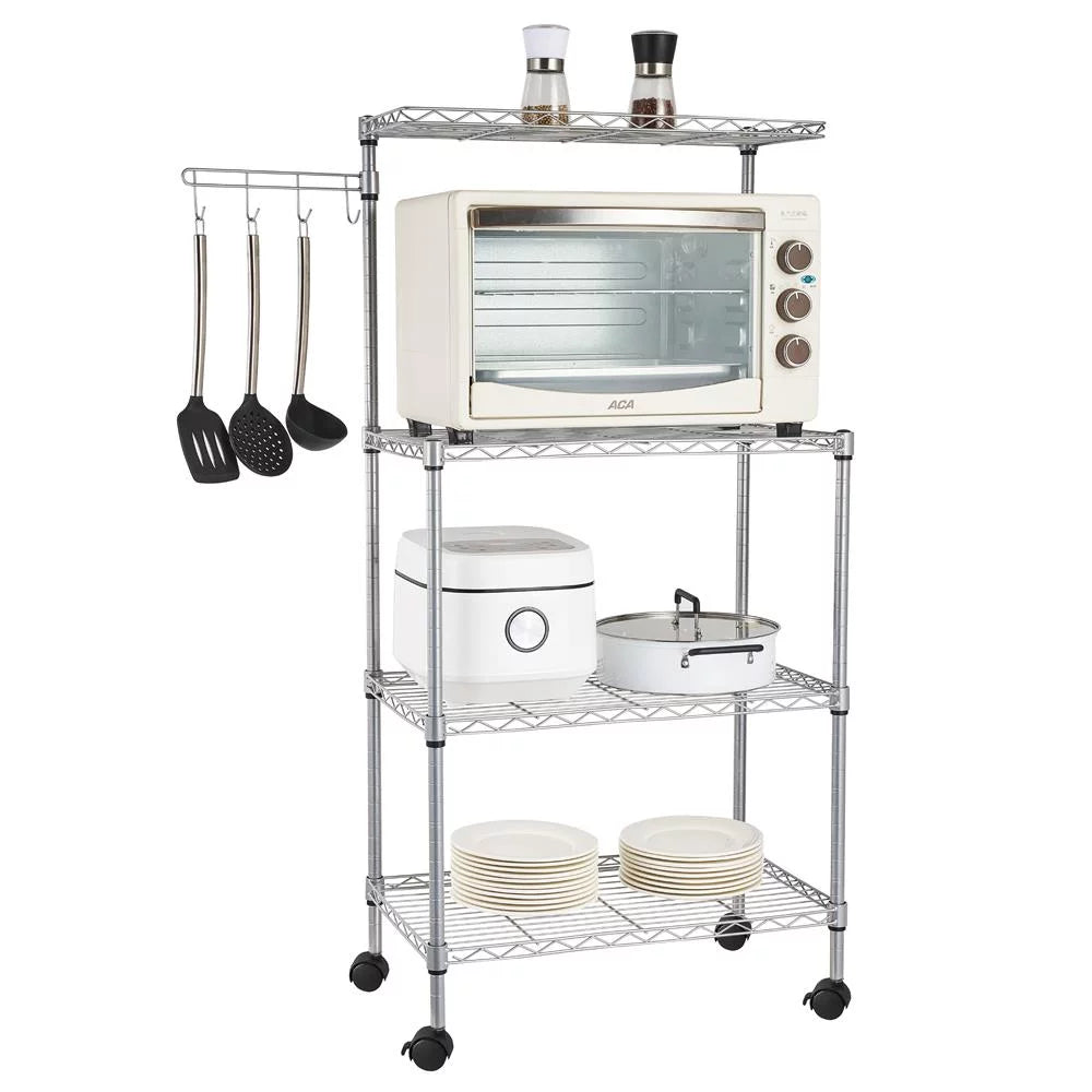 4-Tier Chrome Kitchen Storage Rack with Hanging Hooks U6796