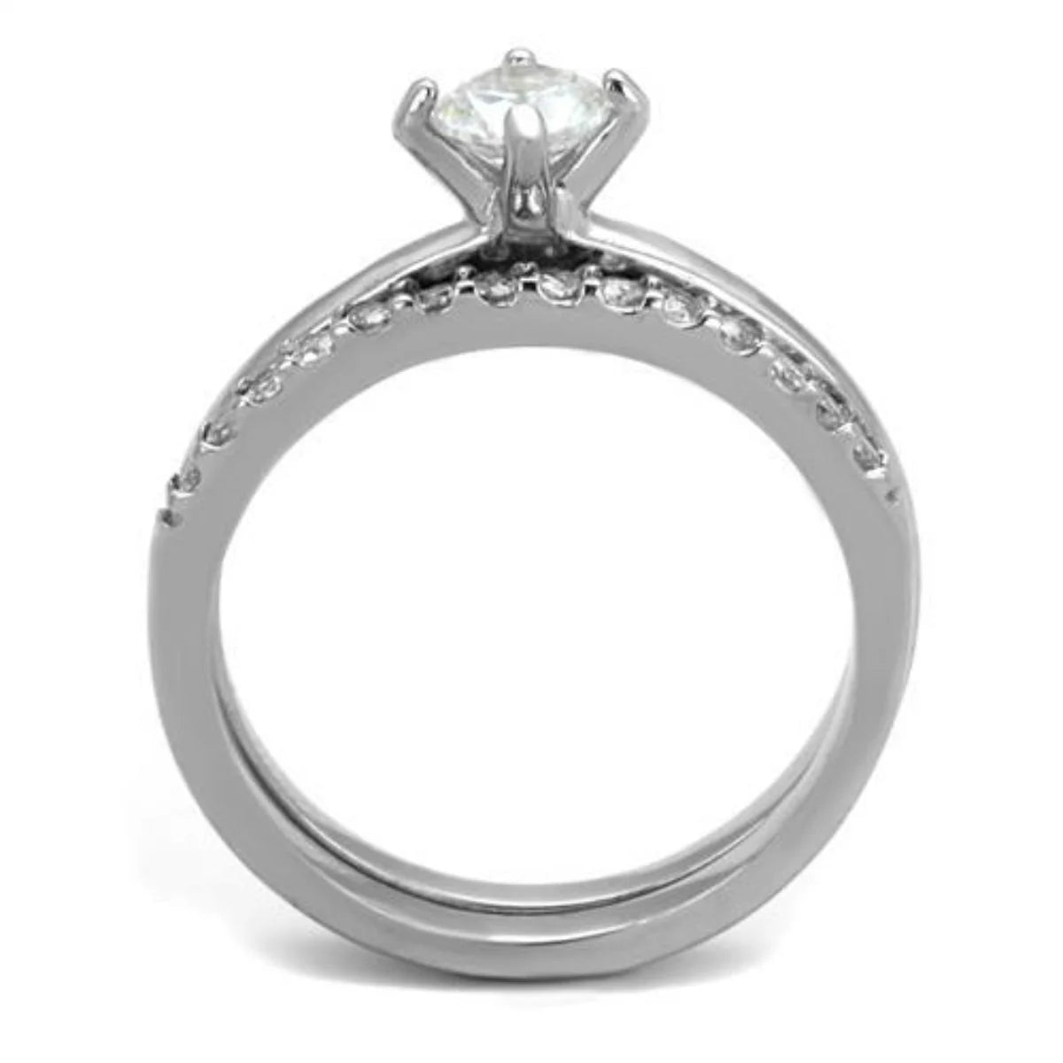 2-Piece Stainless Steel Wedding Ring Set with Round Cubic Zirconia Q32990