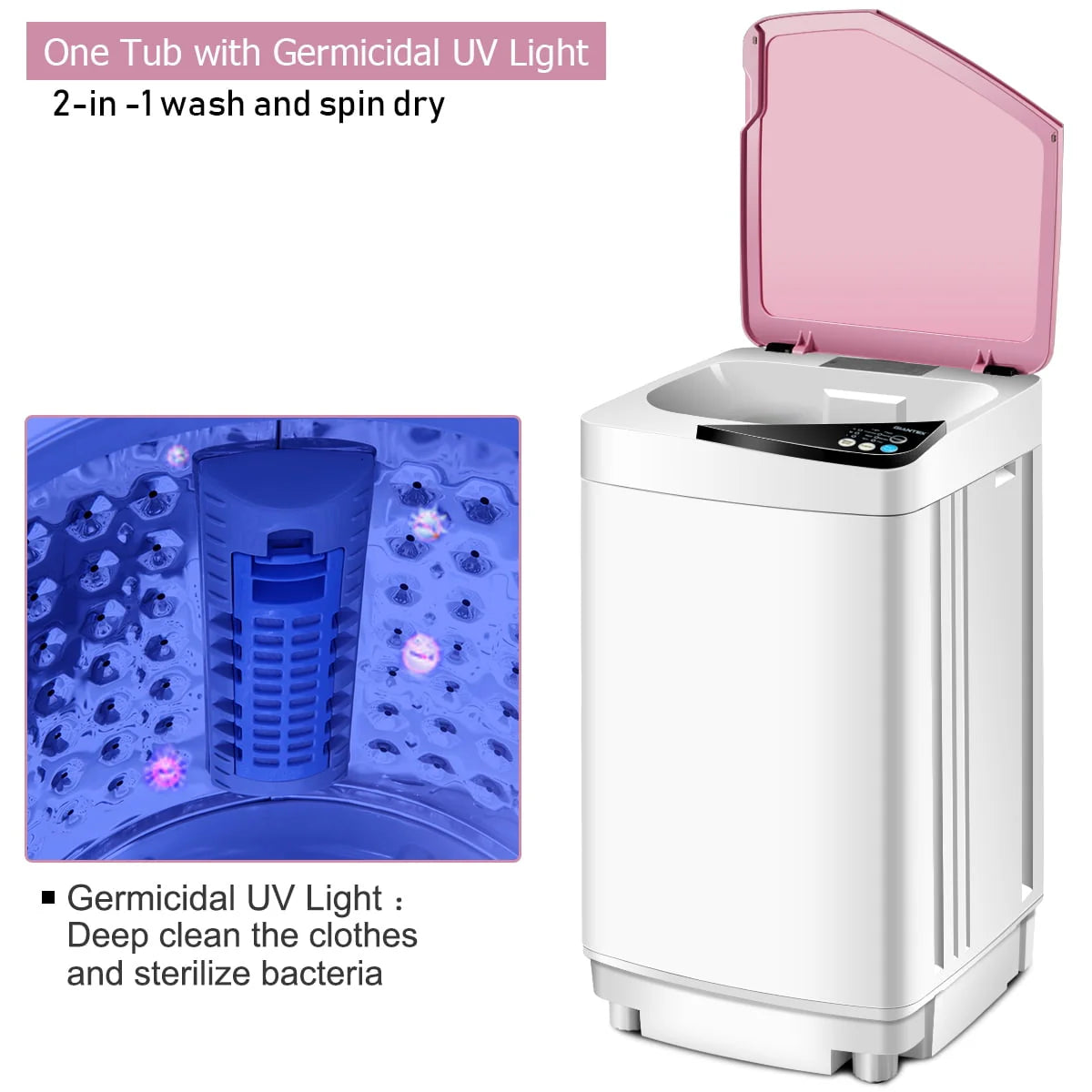 Full-Automatic Washing Machine 7.7 lbs Washer/Spinner UV Light Pink X9414