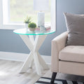 White Painted Glass Top Side Table Y2376
