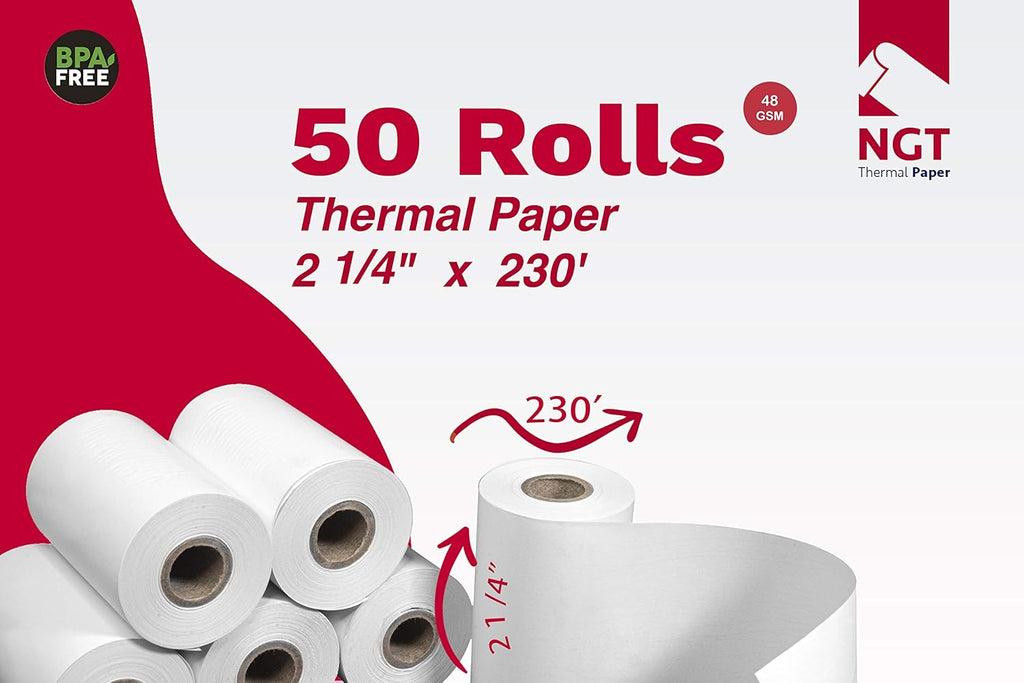 50 pcs 2 ¼-inch x 230’ Thermal Paper Rolls for POS O926739