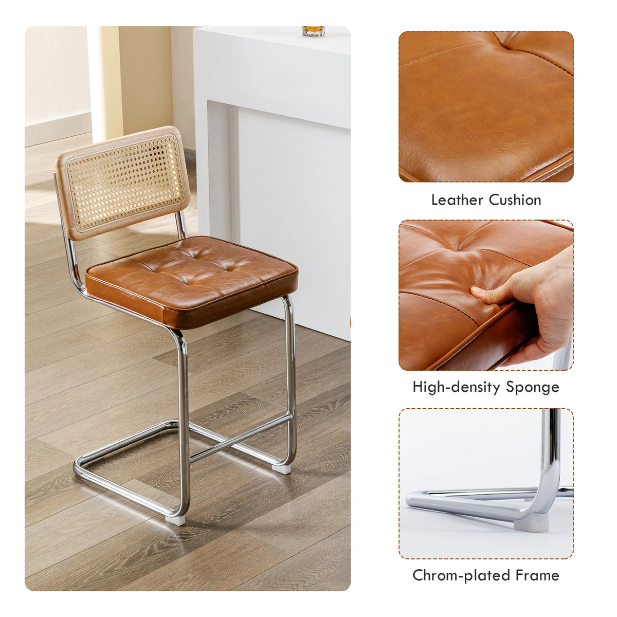 23.6 Inch Rattan Upholstered Bar Stools Set of 2 W2810
