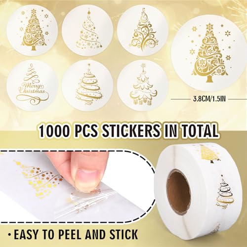 1000Pcs Clear Christmas Stickers Roll Gold Foil Self-Adhesive Label Decals G972037