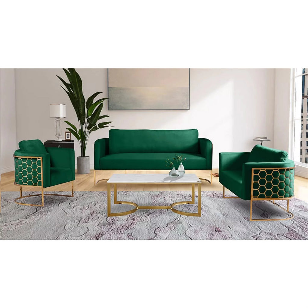 Green Velvet Sofa with Gold Metal Base R1964