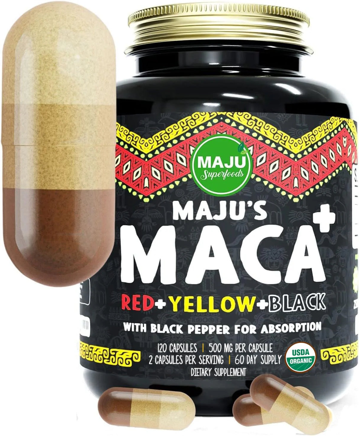 Organic Maca Root Capsules with Black Pepper Extract P7523