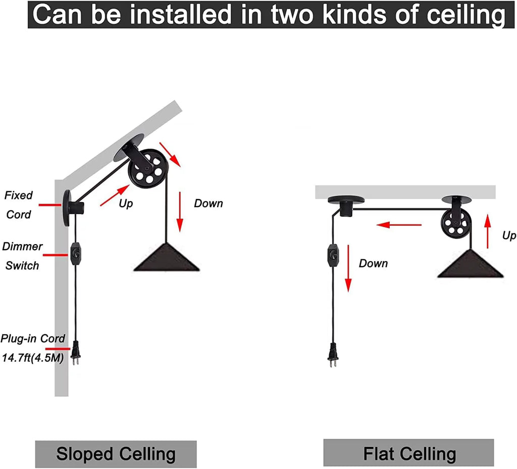 Industrial Pulley Pendant Lamp with Plug-in Cord Black Iron Shade Z2134