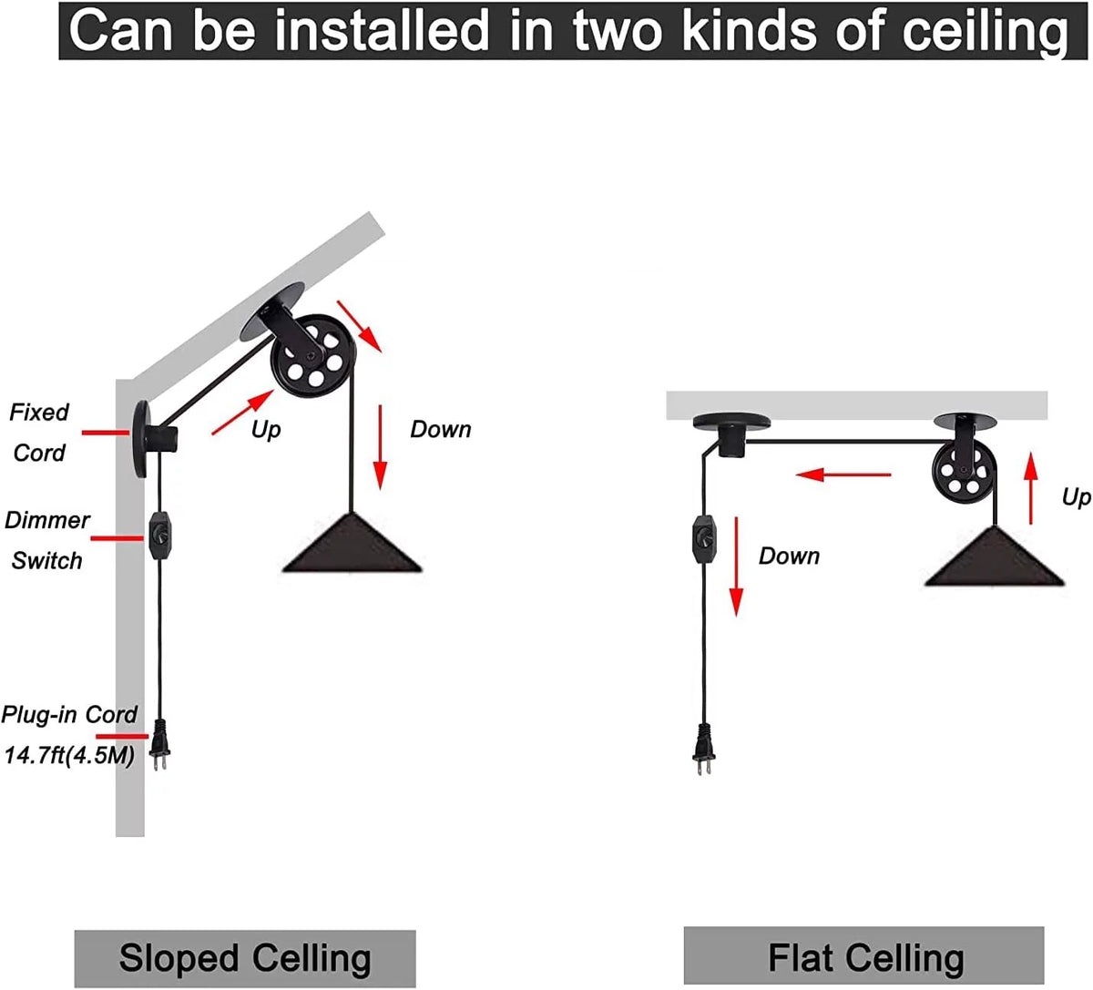 Industrial Pulley Pendant Lamp with Plug-in Cord Black Iron Shade Z2134