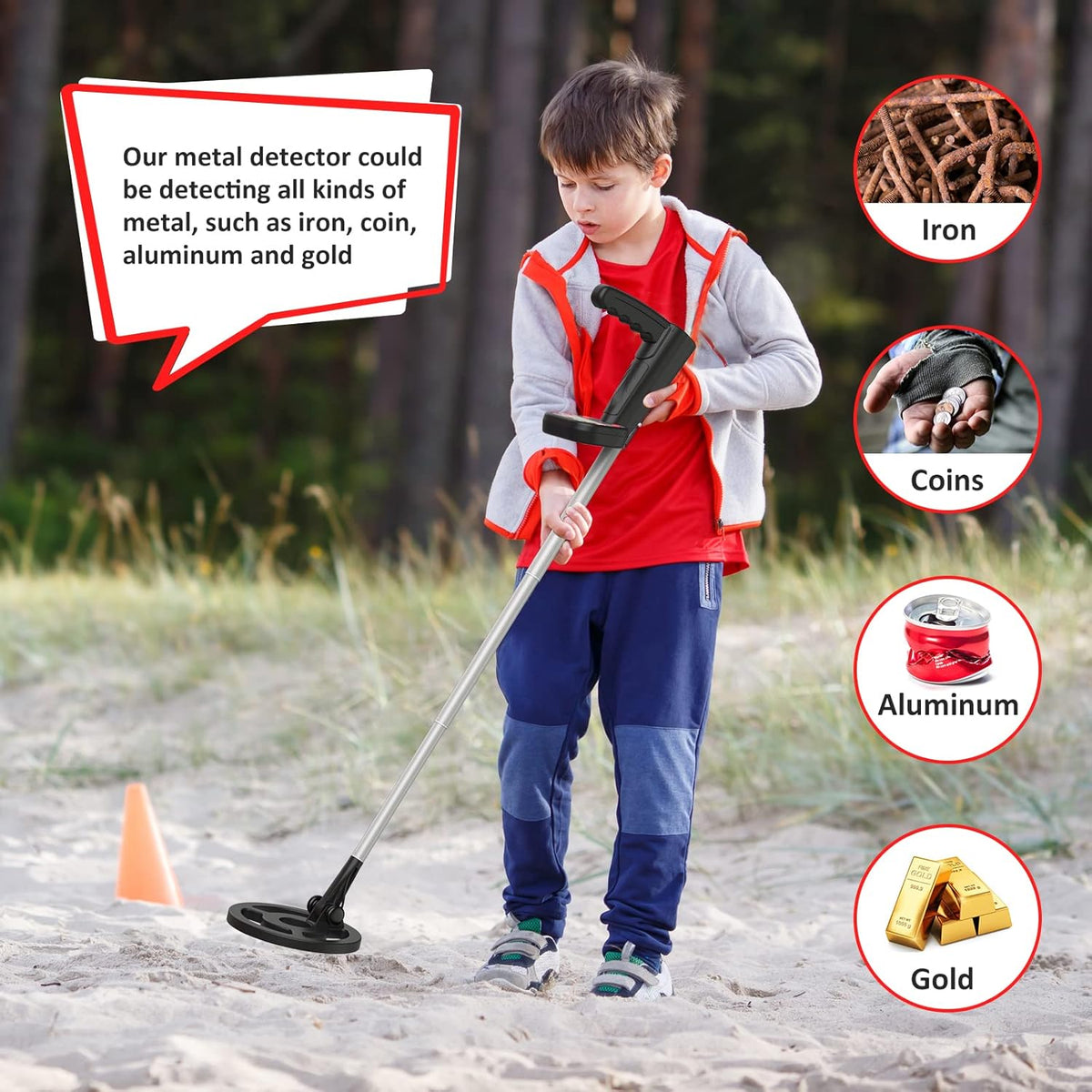Metal Detectors for Kids, 7-inch Waterproof Search Coil, Adjustable Stem, LCD Screen, Pack of 2 X23421