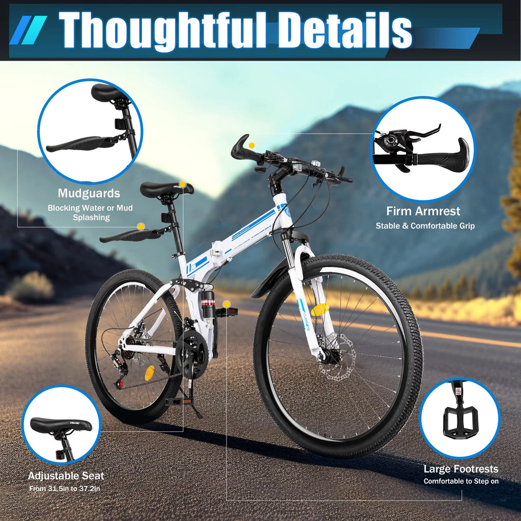 26 Mountain Folding Bike 21-Speed Dual-Disc Brake High-Carbon Steel Bicycle M535
