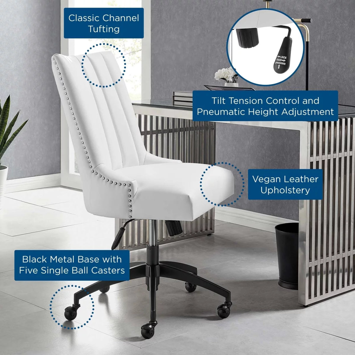 Black White Vegan Leather Office Chair F9745