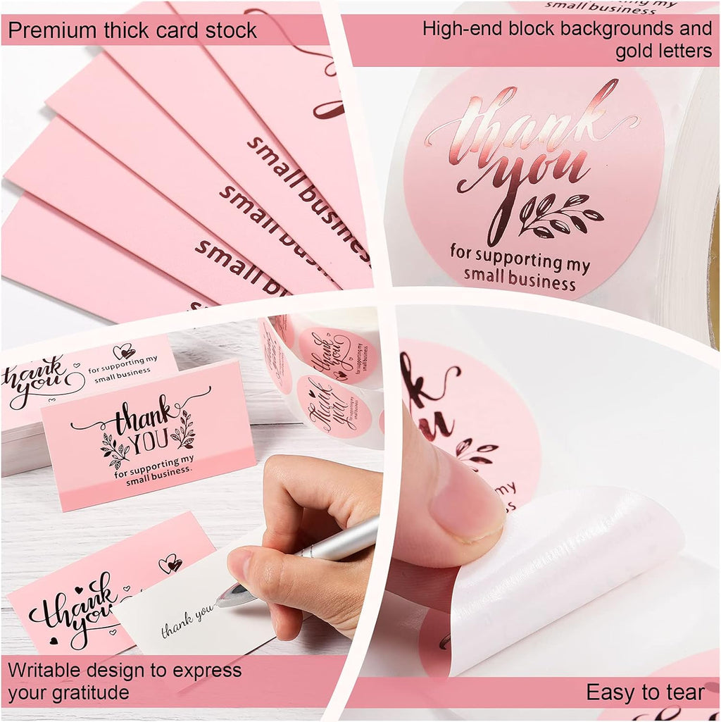 Pink Gold Foil Thank You Cards and Stickers Set X38689