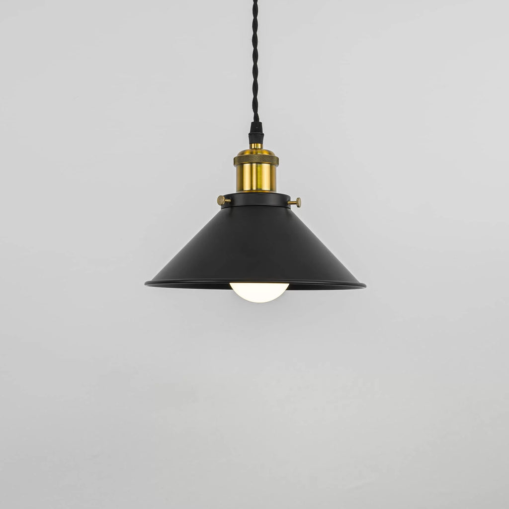 Industrial Pulley Pendant Lamp with Plug-in Cord Black Iron Shade Z2134