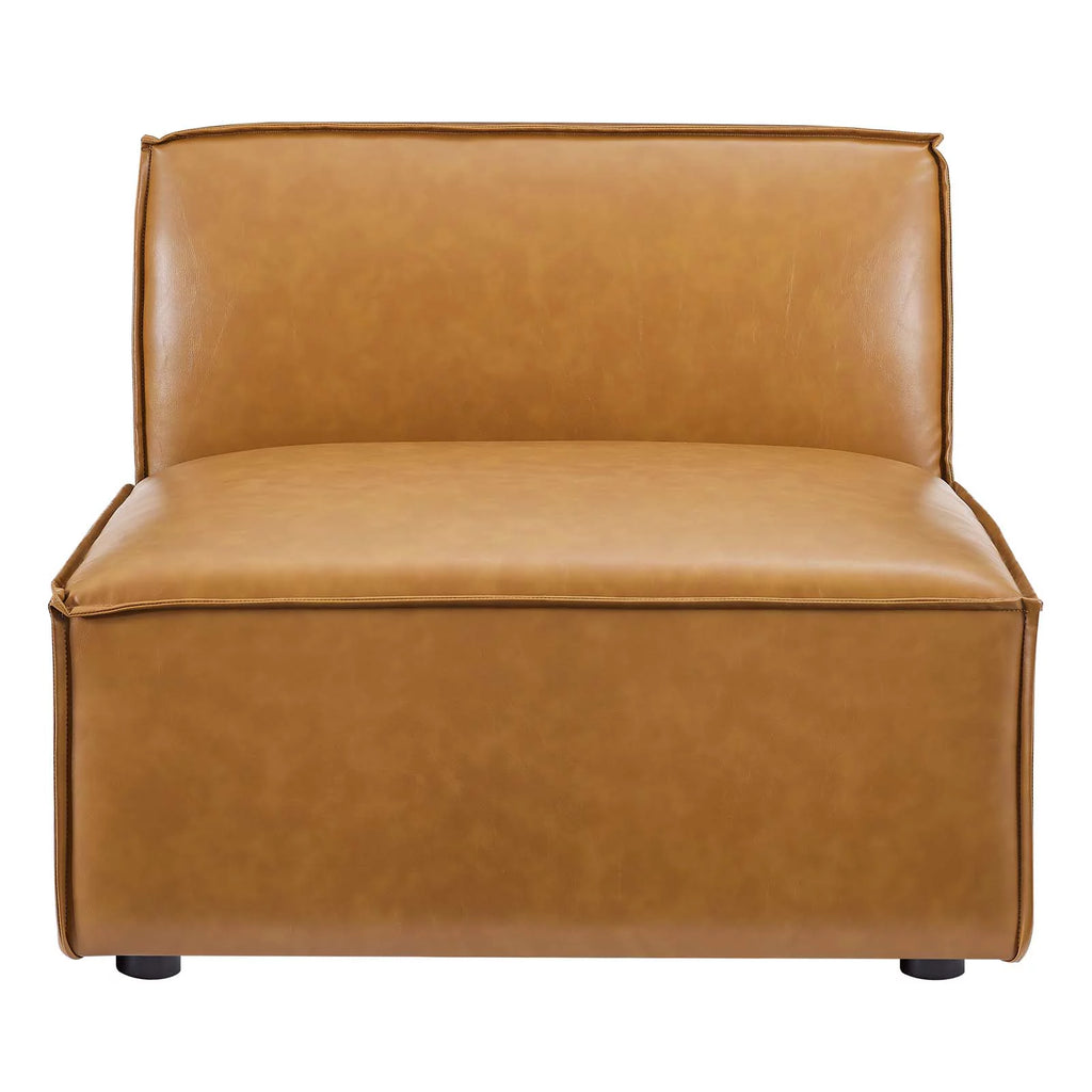 Tan Vegan Leather Sectional Sofa Armless Chair U774