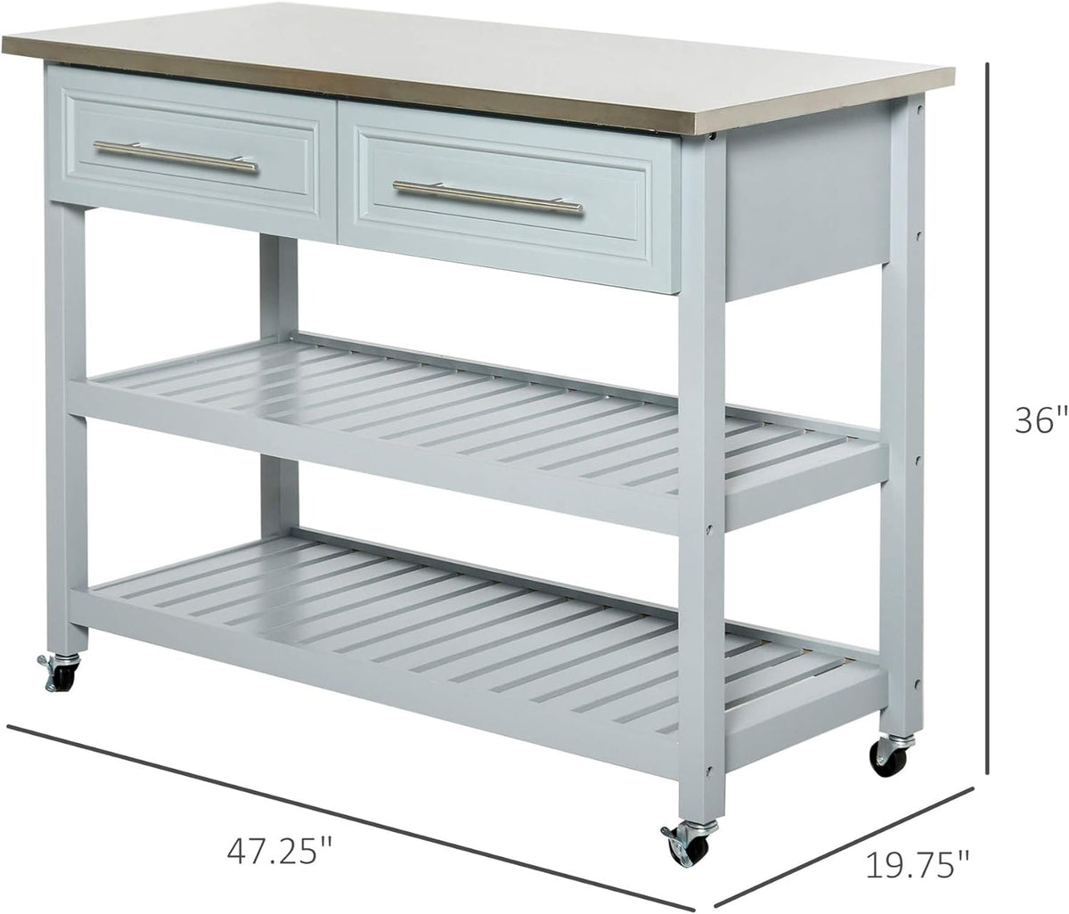 Grey Stainless Steel Top Rolling Utility Cart with Drawers and Shelves T55138