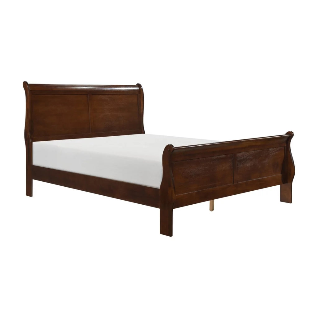 Queen Sleigh Bed Wood Frame Brown Cherry Finish W126