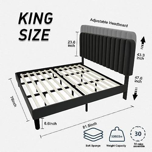 Queen Size Platform Bed Frame with Headboard Grey E172