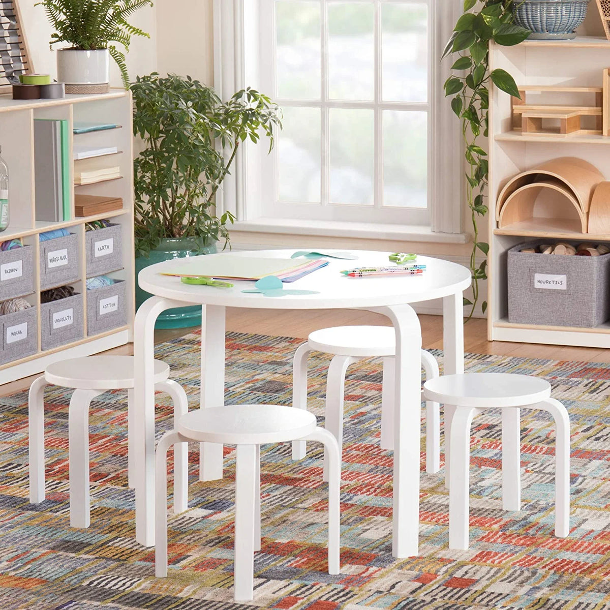 White Stacking Bentwood Kids Table and Chairs Set V4132
