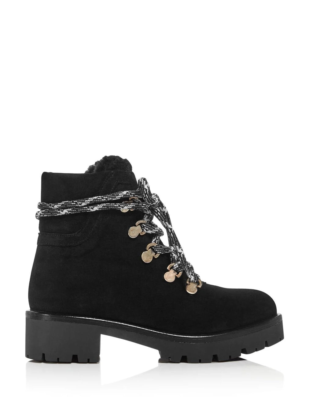 Black Lug Sole Leather Lace-Up Booties O547