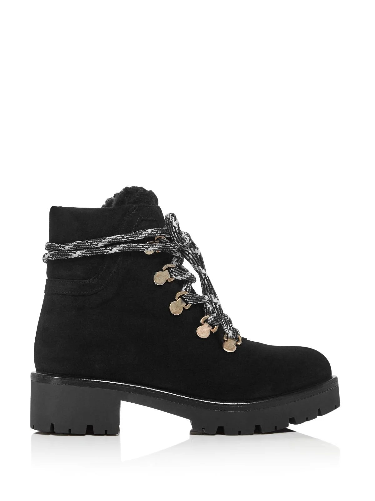 Black Lug Sole Leather Lace-Up Booties O547