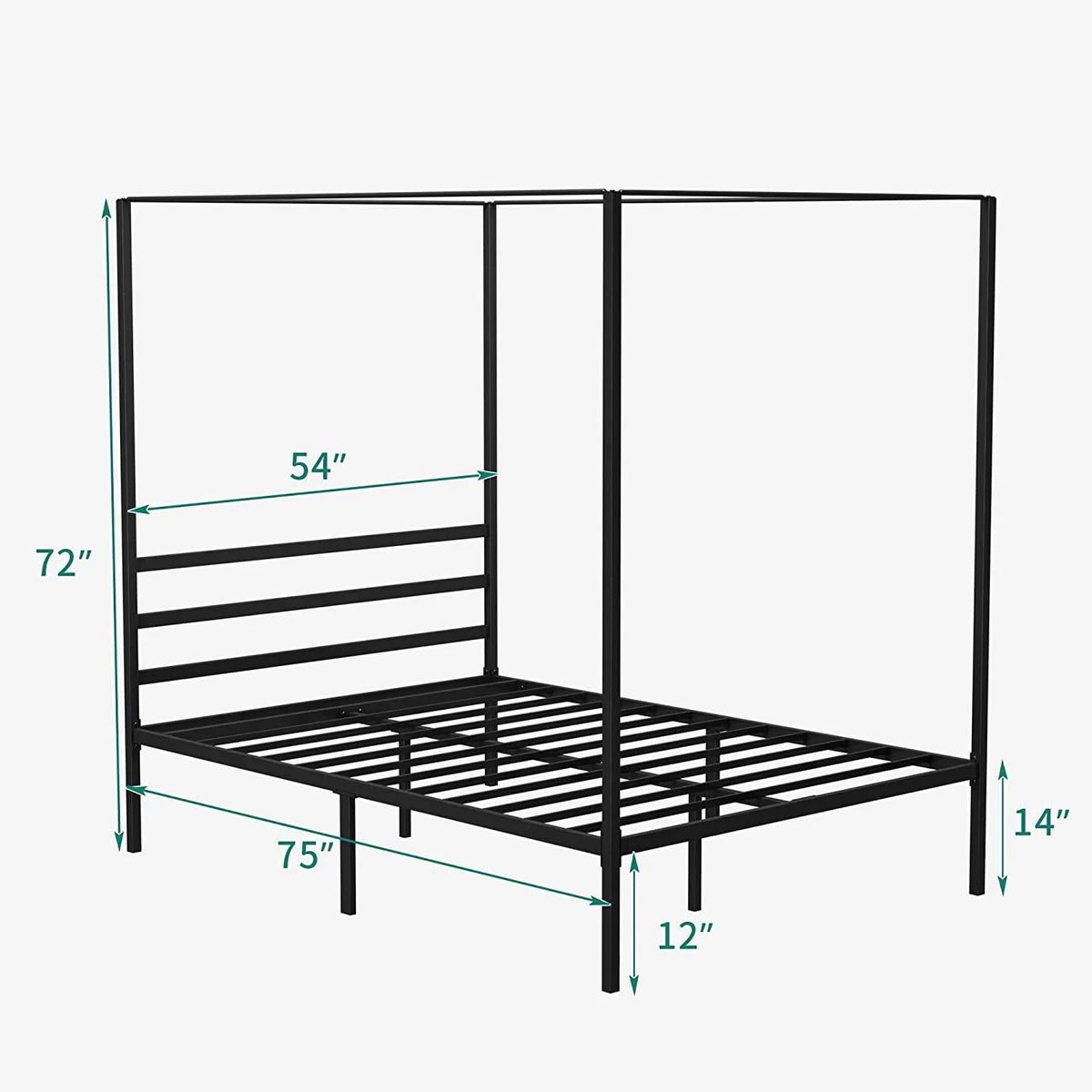 Queen Size Black Metal Canopy Bed Frame with Headboard C810