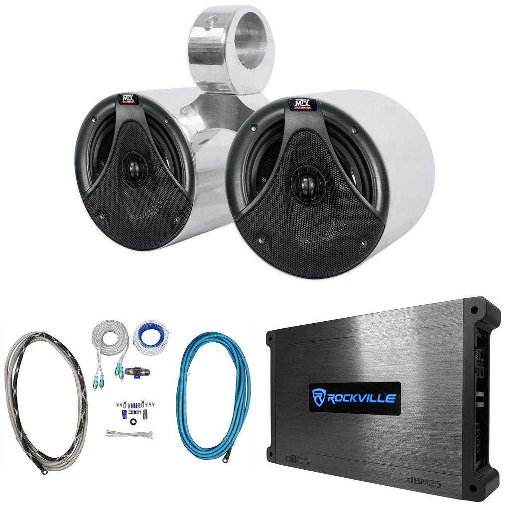 Silver Marine Boat Wakeboard Tower Speakers with Amplifier and Wires F956097