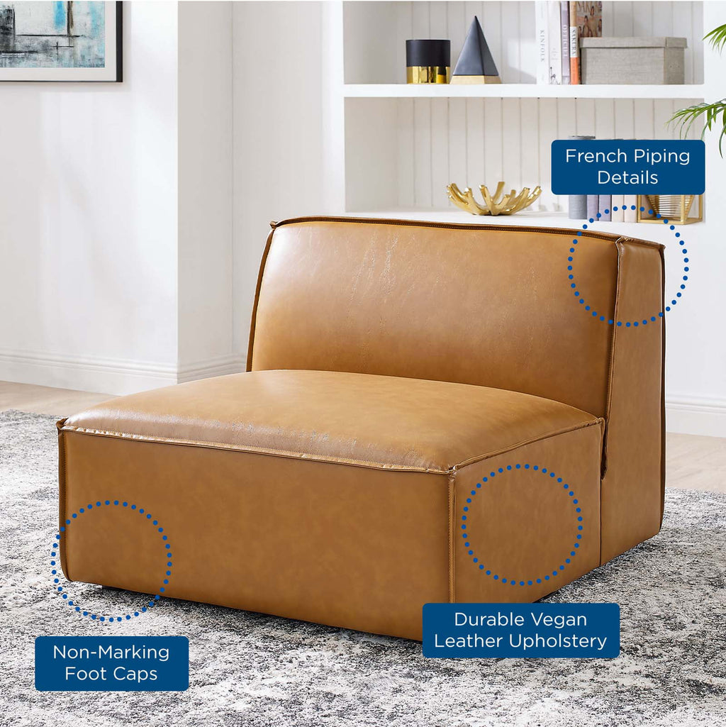 Tan Vegan Leather Sectional Sofa Armless Chair U774