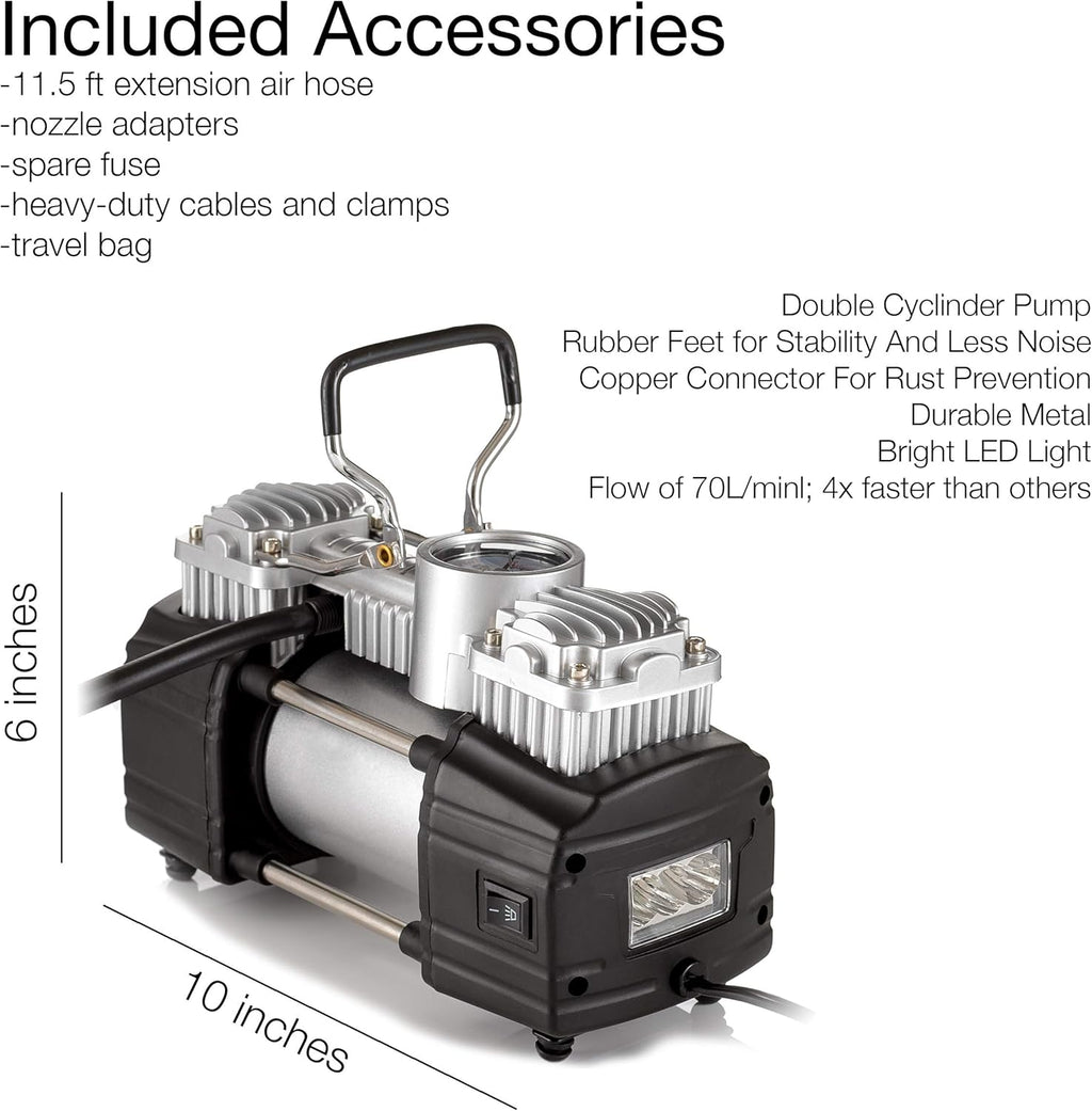 Portable Double Cylinder 150 PSI Air Compressor Tire Inflator, 12V, Pack of 2 Z102