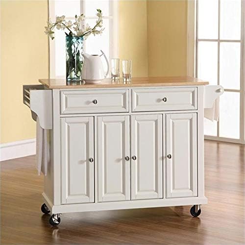 Natural Wood Top Kitchen Cart in White E664936