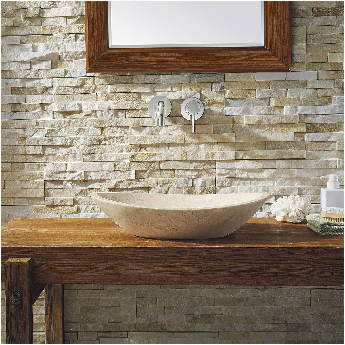 Beige Travertine Marble Bathroom Vessel Sink E1912