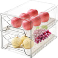 Plastic Stackable Fridge Organizer Bins with Removable Drain Tray, 2 Pack Y1597