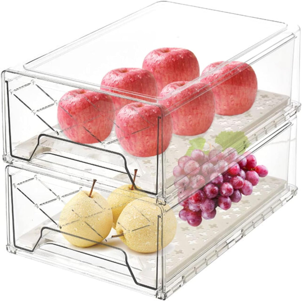 Plastic Stackable Fridge Organizer Bins with Removable Drain Tray, 2 Pack Y1597