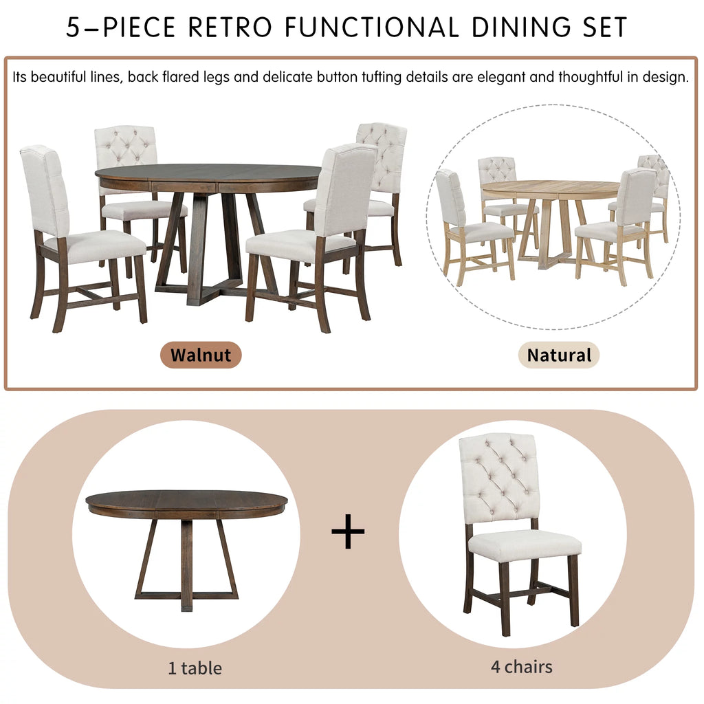 5-Piece Round Dining Set with 4 Upholstered Chairs N84952