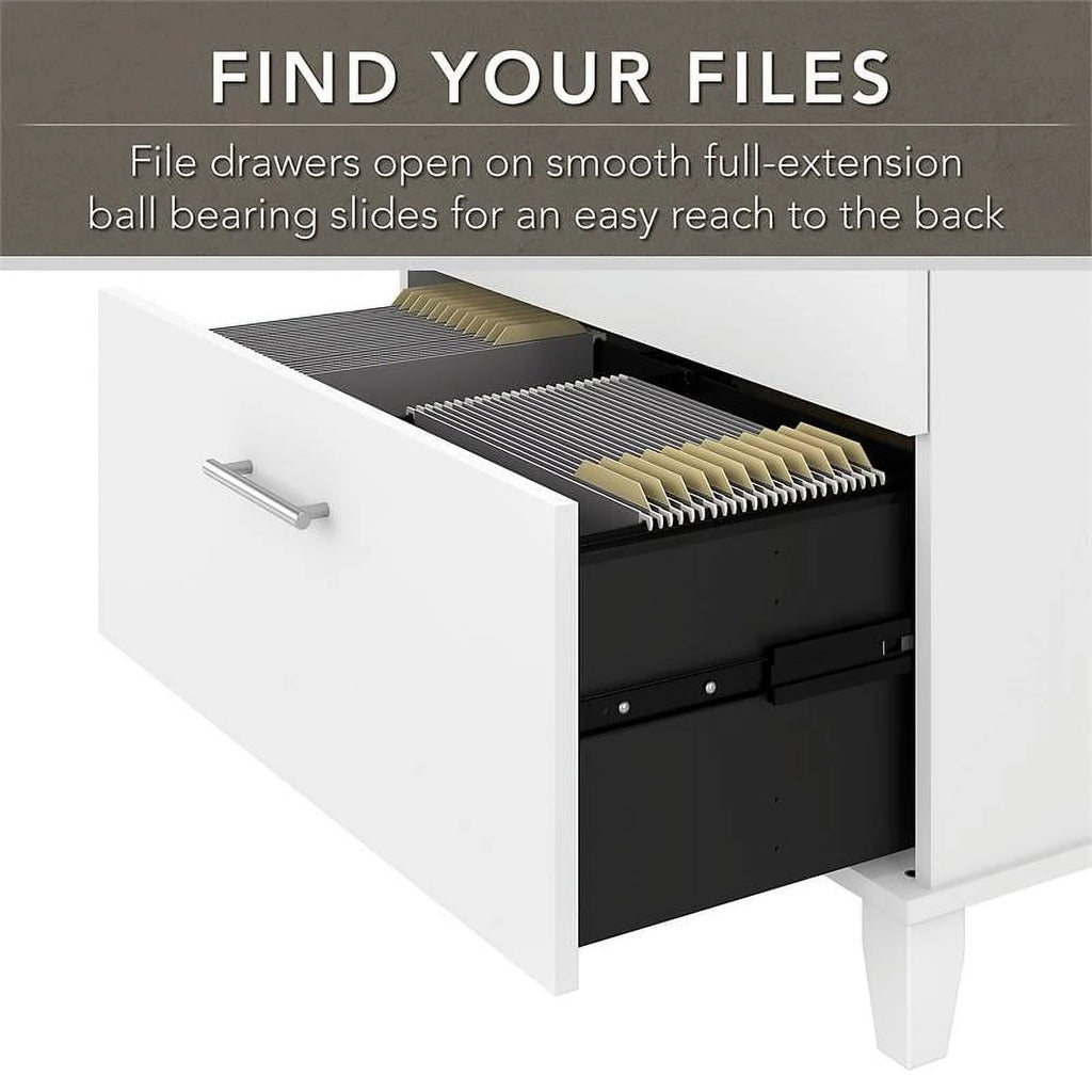 White L Shaped Desk with Hutch & File Cabinet A16681