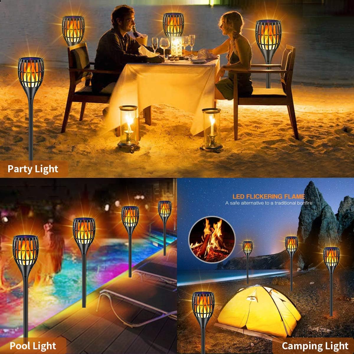 43 Flickering Flames Solar Torch Light, 4 Pack Z468