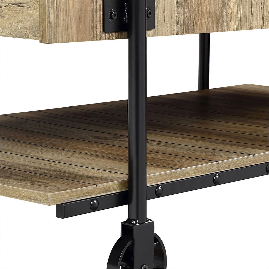 Rustic Oak 3-Piece Coffee Table Set with Wheels T417