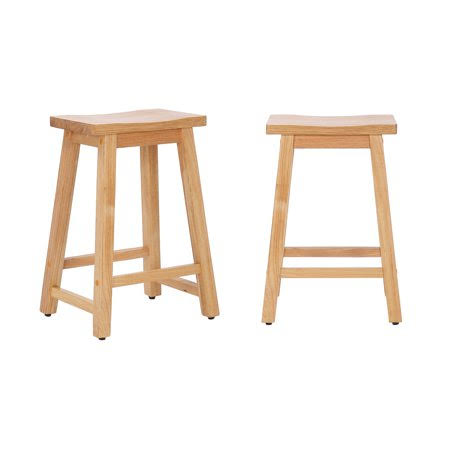 Solid Wood Saddle Seat Bar Stool (Set of 2), Oak, Brown O789