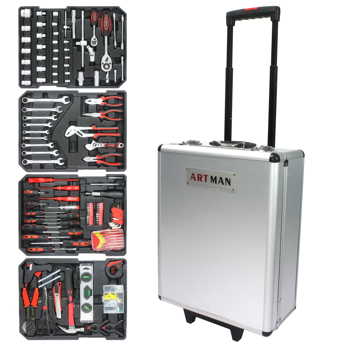 899PCS White 4 Layers Hand Tool Set with Wheels G4116