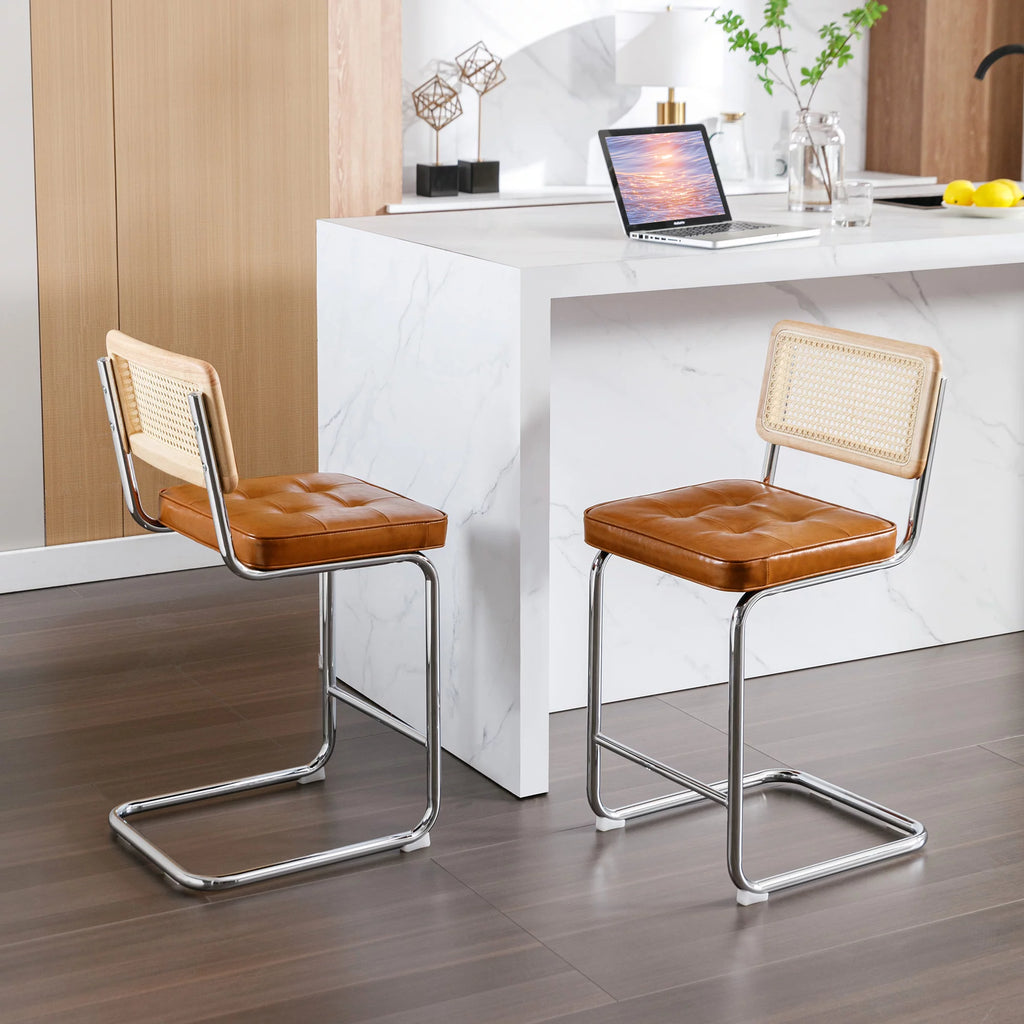 23.6 Inch Rattan Upholstered Bar Stools Set of 2 W2810