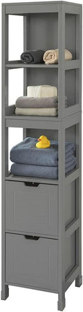 White Floor Standing Tall Bathroom Storage Cabinet with Shelves and Door J433306