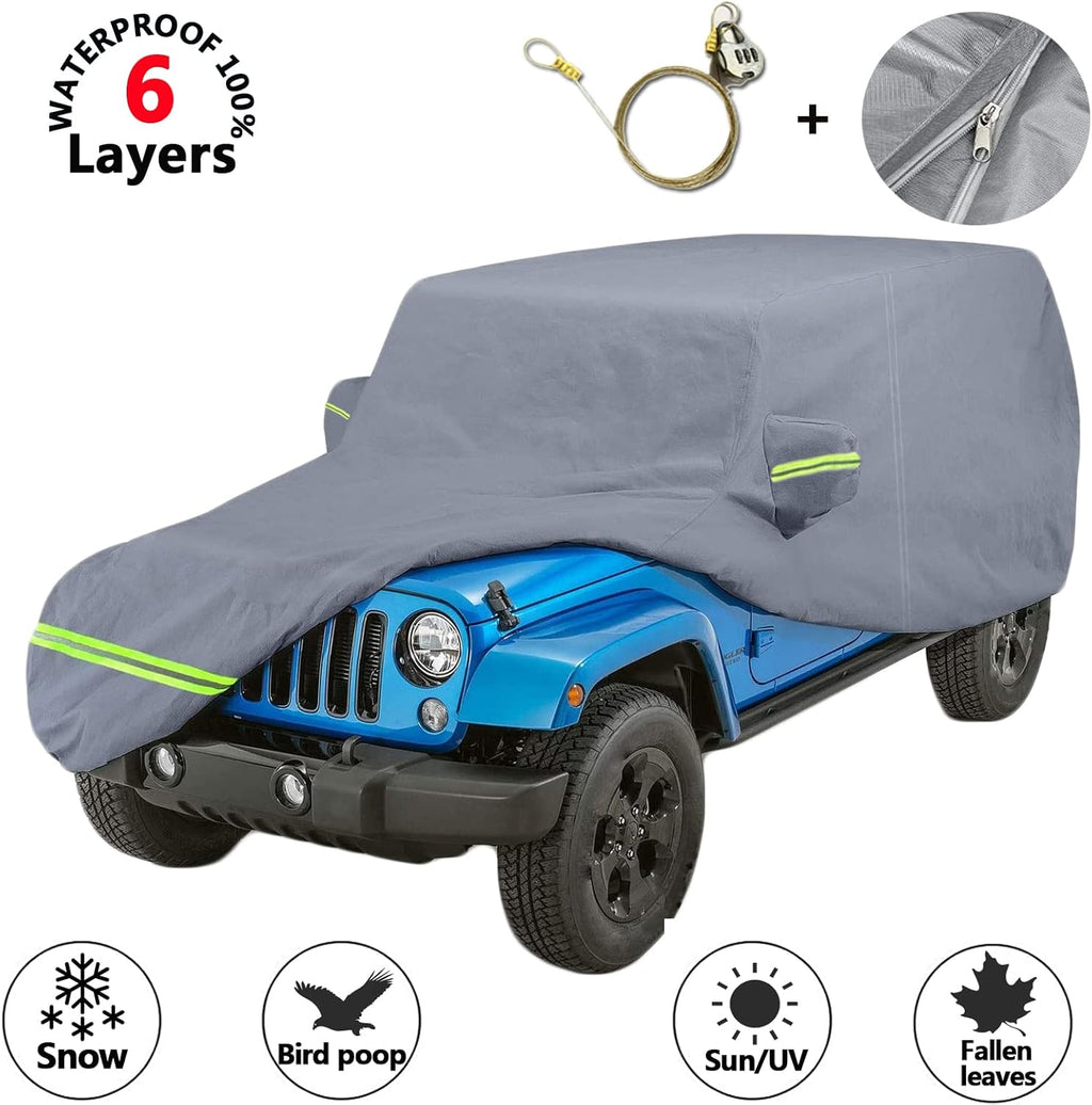 210D Oxford Waterproof Car Cover with Zipper Door, Reflective Strip, Windproof Straps T4157