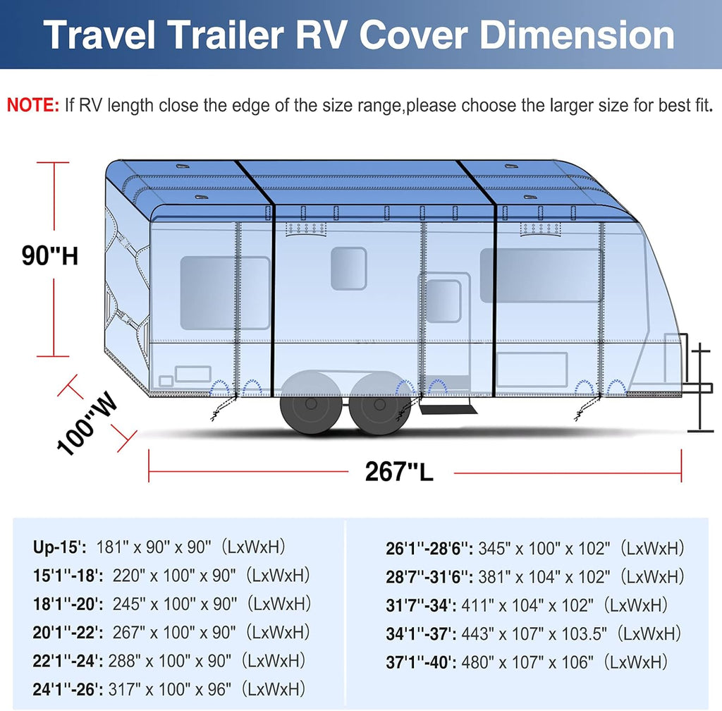Upgraded Waterproof 500D Travel Trailer Cover with 4 Tire Covers, Tongue Jack Cover F98600
