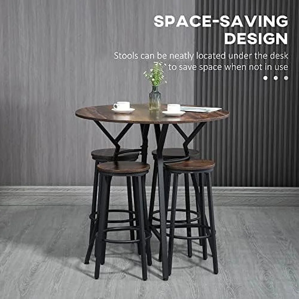 5-Piece Bar Table and Chairs Set Black Brown X535725