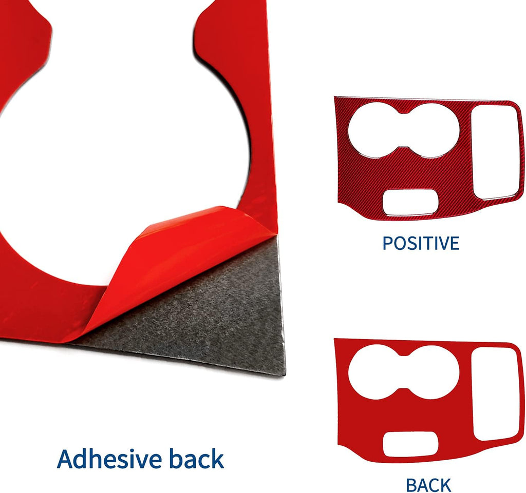 Red Carbon Fiber Gear Shift Box Water Cup Holder Panel Cover Sticker T42147
