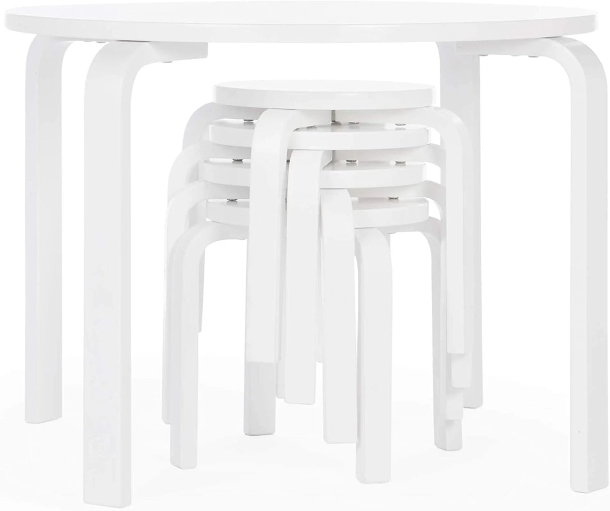 White Stacking Bentwood Kids Table and Chairs Set V4132