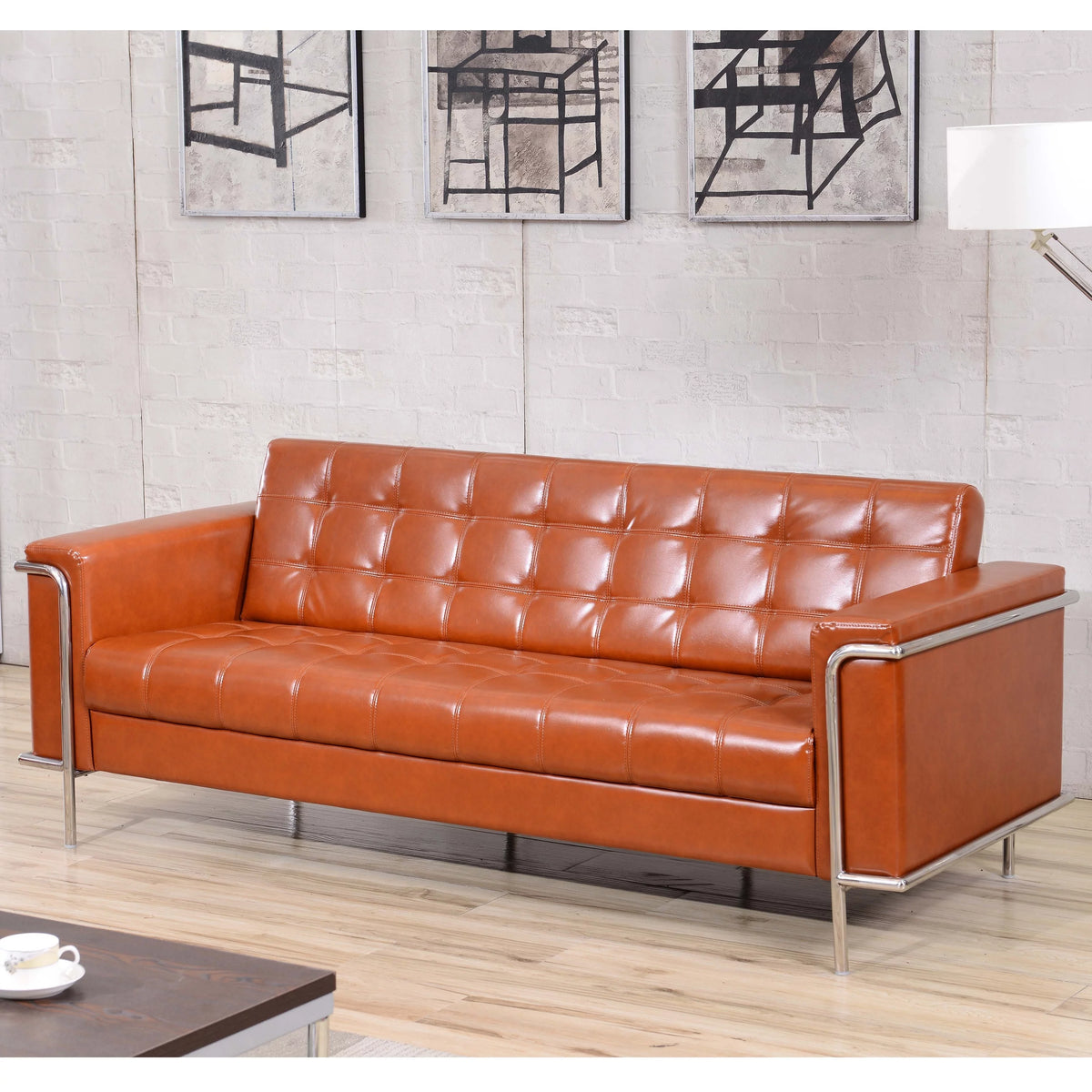 Grey Faux Leather Sofa T157790