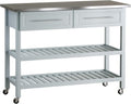 Grey Stainless Steel Top Rolling Utility Cart with Drawers and Shelves T55138